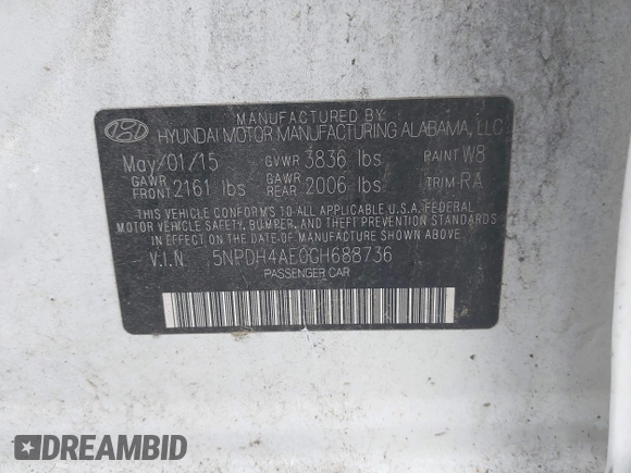 2016 Hyundai Elantra SE z VIN 5NPDH4AE0GH688736, wystawiony jako IAAI lot #42390551 z przebiegiem 225 366 mil mil oraz . Historia ofert i sprzedaży dostępna na DreamBid. Obrazek 9.