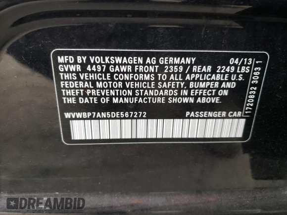 2013 Volkswagen CC R-Line with VIN WVWBP7AN5DE567272, listed as a Copart auction lot 76392474 with 98,450 mi miles and Salvage Title. Bid and sale history available at DreamBid. Image 12.