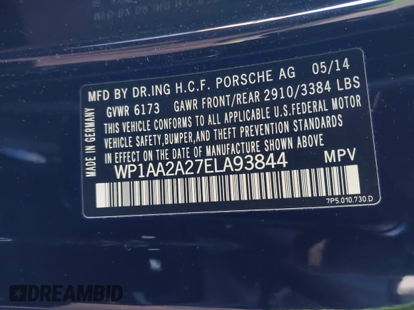 2014 Porsche Cayenne with VIN WP1AA2A27ELA93844, listed as a IAAI auction lot 41544491 with 69,967 mi miles and . Bid and sale history available at DreamBid. Image 9.