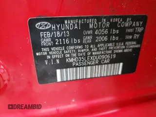 2013 Hyundai Elantra GT with VIN KMHD35LEXDU090619, listed as a Copart auction lot 39547274 with 104,254 mi miles and Non Repairable. Bid and sale history available at carsss.com. Image 12.