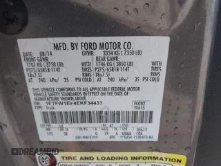 2014 Ford F-150 XL with VIN 1FTFW1EF4EKF34433, listed as a IAAI auction lot 41770235 with 119,102 mi miles and . Bid and sale history available at DreamBid. Image 9.