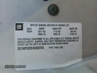 2004 Chevrolet Impala z VIN 2G1WF52EX49390754, wystawiony jako Copart lot #85254514 z przebiegiem 79 650 mil mil oraz Szkoda całkowita • Salvage title. Historia ofert i sprzedaży dostępna na DreamBid. Obrazek 12.