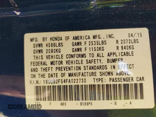 2015 Acura TLX Technology with VIN 19UUB2F54FA022730, listed as a IAAI auction lot 42590966 with 202,855 mi miles and . Bid and sale history available at DreamBid. Image 9.