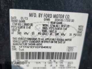 2013 Ford F-150 XL with VIN 1FTFW1EFXDFB40832, listed as a Copart auction lot 63705155 with 154,764 mi miles and Salvage title. Bid and sale history available at DreamBid. Image 12.