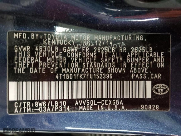 2015 Toyota Camry Hybrid LE with VIN 4T1BD1FK7FU152396, listed as a Copart auction lot 83654734 with 63,822 mi miles and Salvage Title. Bid and sale history available at carsss.com. Image 13.