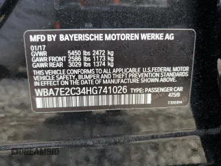 2017 BMW 7 Series 740i with VIN WBA7E2C34HG741026, listed as a Copart auction lot 52792995 with 91,462 mi miles and Salvage Title. Bid and sale history available at carsss.com. Image 13.