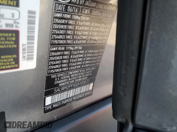 2016 Land Rover Range Rover Sport V6 HSE with VIN SALWR2PFXGA103672, listed as a Copart auction lot 50547225 with 103,350 mi miles and Clean Title. Bid and sale history available at carsss.com. Image 13.
