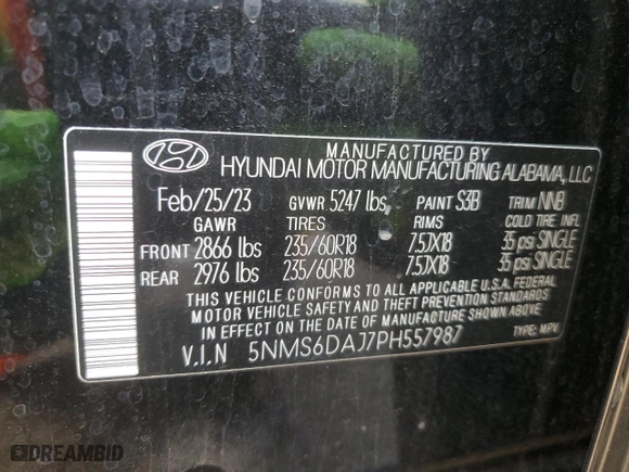 2023 Hyundai Santa Fe XRT with VIN 5NMS6DAJ7PH557987, listed as a Copart auction lot 81549894 with 11,659 mi miles and Salvage Title. Bid and sale history available at carsss.com. Image 12.