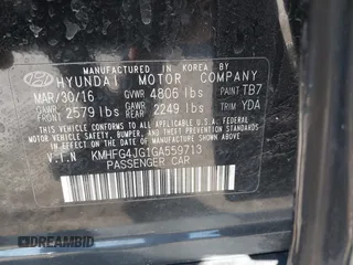 2016 Hyundai Azera with VIN KMHFG4JG1GA559713, listed as a IAAI auction lot 41898503 with 84,422 mi miles and . Bid and sale history available at DreamBid. Image 9.