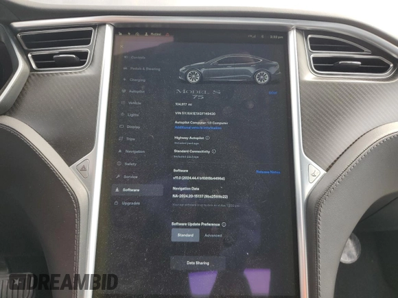 2016 Tesla Model S 70 with VIN 5YJSA1E1XGF149430, listed as a Copart auction lot 51339015 with 104,917 mi miles and Salvage title. Bid and sale history available at DreamBid. Image 9.