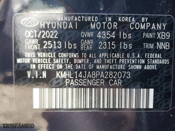 2023 Hyundai Sonata SEL with VIN KMHL14JA8PA282073, listed as a Copart auction lot 46910215 with 26,773 mi miles and Salvage Title. Bid and sale history available at carsss.com. Image 12.
