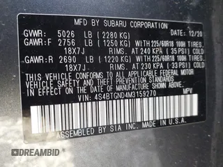 2021 Subaru Outback Limited XT with VIN 4S4BTGND4M3159270, listed as a IAAI auction lot 42171448 with 37,389 mi miles and . Bid and sale history available at DreamBid. Image 9.