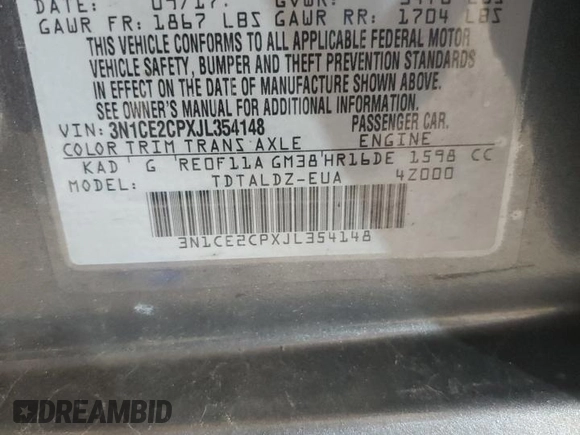 2018 Nissan Note SV with VIN 3N1CE2CPXJL354148, listed as a Copart auction lot 62261475 with 121,951 mi miles and Clean title. Bid and sale history available at DreamBid. Image 12.