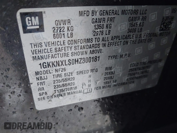 2017 GMC Acadia Denali with VIN 1GKKNXLS0HZ300181, listed as a IAAI auction lot 41434181 with 198,790 mi miles and . Bid and sale history available at carsss.com. Image 9.