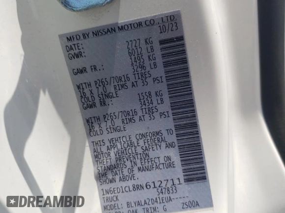 2024 Nissan Frontier S z VIN 1N6ED1CL8RN612711, wystawiony jako Copart lot #61778725 z przebiegiem 15 751 mil mil oraz Szkoda całkowita • Salvage title. Historia ofert i sprzedaży dostępna na DreamBid. Obrazek 13.