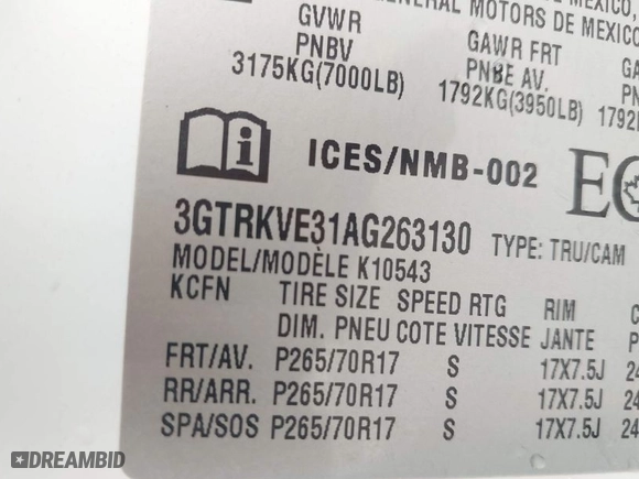 2010 GMC Sierra 1500 SLE with VIN 3GTRKVE31AG263130, listed as a IAAI auction lot 41903674 with 207,828 mi miles. Bid and sale history available at carsss.com. Image 9.