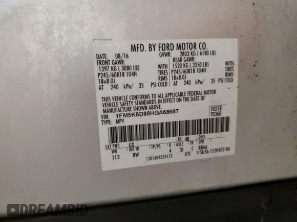 2017 Ford Explorer XLT with VIN 1FM5K8D88HGA68687, listed as a Copart auction lot 44532115 with 147,117 mi miles and Non Repairable. Bid and sale history available at carsss.com. Image 13.