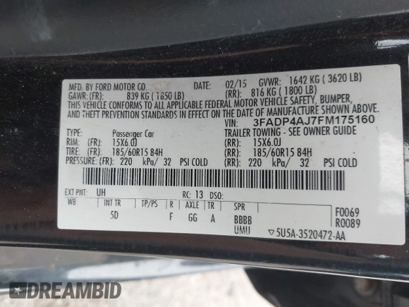 2015 Ford Fiesta S с VIN 3FADP4AJ7FM175160, выставлен на аукционе IAAI как лот 42269862 с пробегом 92 243 миль миль и . История ставок и продаж доступна на DreamBid. Изображение 9.