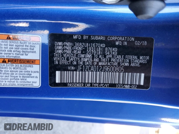 2018 Subaru BRZ tS with VIN JF1ZCAD12J9600805, listed as a Copart auction lot 77439764 with 82,360 mi miles and Salvage title. Bid and sale history available at DreamBid. Image 12.