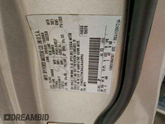 2004 Ford Explorer с VIN 1FMDU75KX4UA44994, выставлен на аукционе Copart как лот 49634885 с пробегом 198 911 миль миль и Списание • Salvage title. История ставок и продаж доступна на DreamBid. Изображение 13.