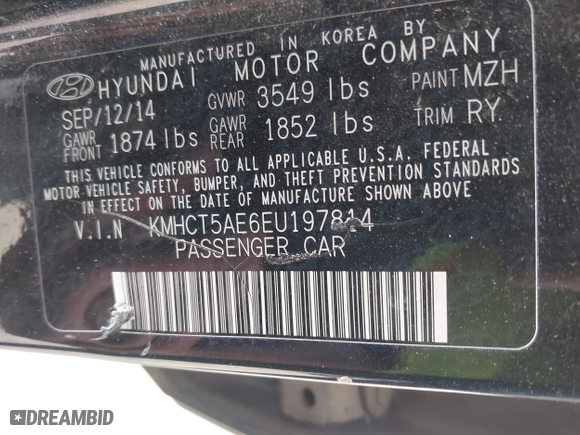 2014 Hyundai Accent GS with VIN KMHCT5AE6EU197814, listed as a IAAI auction lot 41697539 with 228,490 mi miles. Bid and sale history available at carsss.com. Image 9.