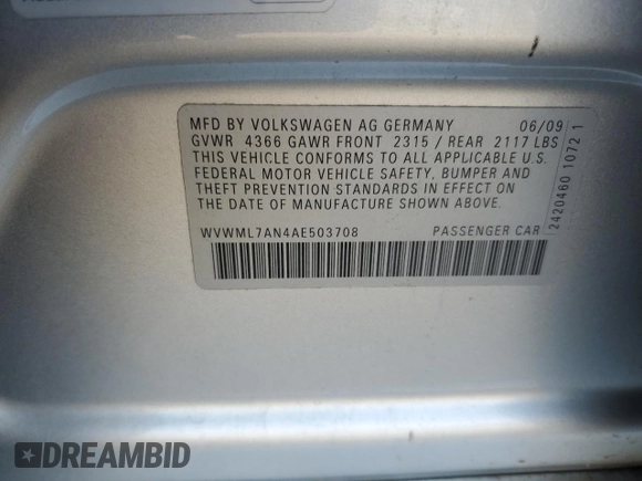 2010 Volkswagen CC Sport with VIN WVWML7AN4AE503708, listed as a Copart auction lot 74098454 with 199,915 mi miles and Salvage Title. Bid and sale history available at carsss.com. Image 14.