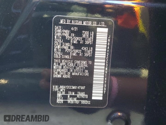 2021 Nissan Armada Platinum with VIN JN8AY2CC3M9147997, listed as a Copart auction lot 76510284 with 61,104 mi miles and Non Repairable. Bid and sale history available at carsss.com. Image 14.