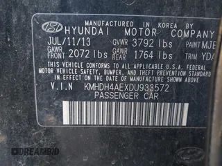 2013 Hyundai Elantra GLS z VIN KMHDH4AEXDU933572, wystawiony jako IAAI lot #42394567 z przebiegiem Nie podano mil oraz . Historia ofert i sprzedaży dostępna na DreamBid. Obrazek 9.