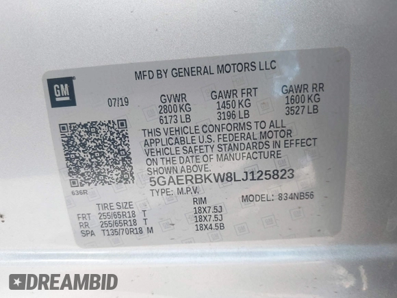 2020 Buick Enclave Essence with VIN 5GAERBKW8LJ125823, listed as a IAAI auction lot 41676007 with 90,201 mi miles. Bid and sale history available at carsss.com. Image 9.