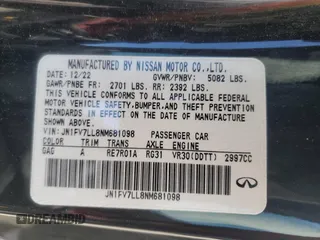 2022 Infiniti Q60 Red Sport 400 with VIN JN1FV7LL8NM681098, listed as a Copart auction lot 54364875 with 17,216 mi miles and Salvage title. Bid and sale history available at DreamBid. Image 12.