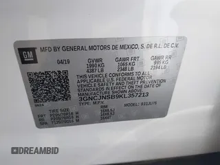 2019 Chevrolet Trax LS with VIN 3GNCJNSB9KL357213, listed as a IAAI auction lot 41437858 with 74,589 mi miles. Bid and sale history available at carsss.com. Image 9.
