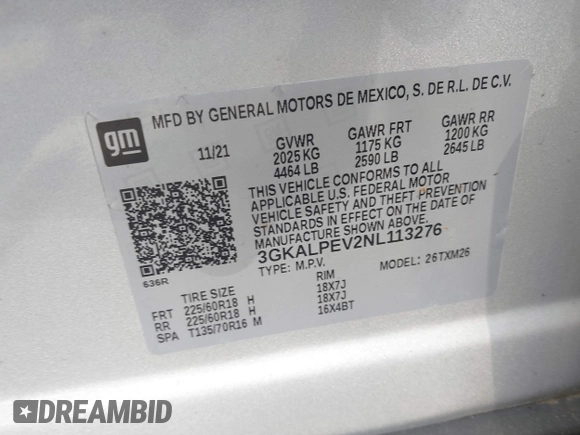 2022 GMC Terrain SLT with VIN 3GKALPEV2NL113276, listed as a IAAI auction lot 41228866 with 51,454 mi miles. Bid and sale history available at carsss.com. Image 9.