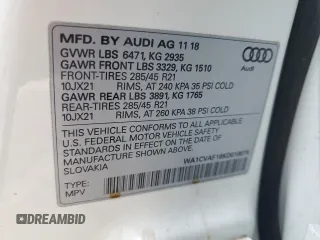 2019 Audi Q8 Prestige with VIN WA1CVAF16KD018075, listed as a Copart auction lot 83216264 with 119,143 mi miles and Salvage title. Bid and sale history available at DreamBid. Image 13.