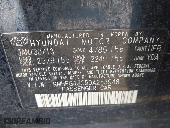 2013 Hyundai Azera с VIN KMHFG4JG5DA253948, выставлен на аукционе IAAI как лот 42561868 с пробегом 138 579 миль миль и . История ставок и продаж доступна на DreamBid. Изображение 9.