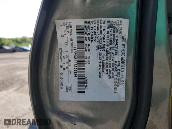2004 Ford Taurus SE with VIN 1FAFP58S44A108250, listed as a Copart auction lot 58520615 with 119,575 mi miles and Salvage title. Bid and sale history available at DreamBid. Image 13.