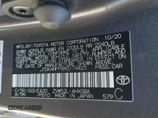 2021 Toyota Prius LE with VIN JTDKAMFPXM3174423, listed as a Copart auction lot 57614925 with Not provided miles and Non repairable. Bid and sale history available at DreamBid. Image 12.