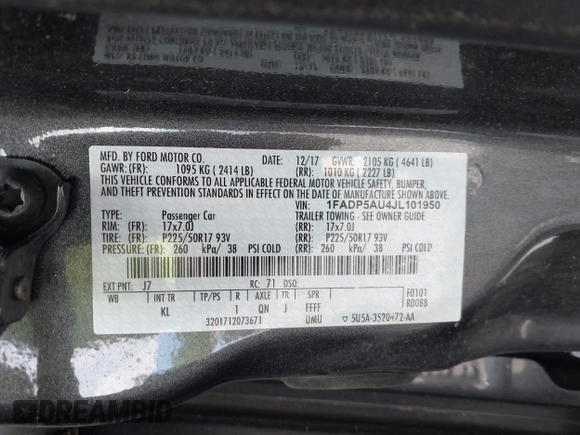 2018 Ford C-Max SE z VIN 1FADP5AU4JL101950, wystawiony jako IAAI lot #42289435 z przebiegiem 218 413 mil mil oraz . Historia ofert i sprzedaży dostępna na DreamBid. Obrazek 9.