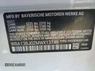2021 BMW 5 Series 530i xDrive with VIN WBA13BJ02MWX13746, listed as a Copart auction lot 52088975 with Not Provided miles and Clean Title. Bid and sale history available at carsss.com. Image 13.
