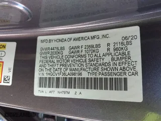 2020 Honda Accord Sedan Sport with VIN 1HGCV1F36LA098196, listed as a IAAI auction lot 41669196 with 82,239 mi miles. Bid and sale history available at carsss.com. Image 9.