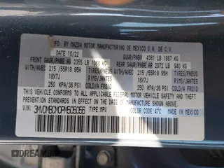 2023 Mazda CX-30 S Preferred z VIN 3MVDMBCM0PM505056, wystawiony jako IAAI lot #41647117 z przebiegiem 56 187 mil mil oraz . Historia ofert i sprzedaży dostępna na DreamBid. Obrazek 9.