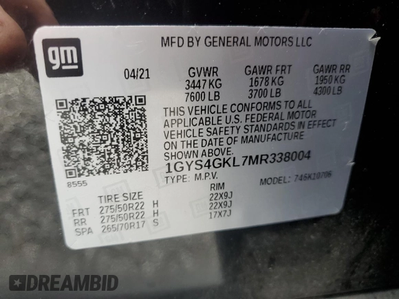 2021 Cadillac Escalade Sport Platinum with VIN 1GYS4GKL7MR338004, listed as a Copart auction lot 61612345 with 47,300 mi miles and Salvage title. Bid and sale history available at DreamBid. Image 14.