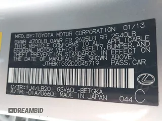 2013 Lexus ES 4dr Sdn with VIN JTHBK1GG2D2045719, listed as a IAAI auction lot 41854022 with 148,856 mi miles. Bid and sale history available at carsss.com. Image 9.