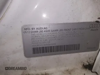 2013 Audi A4 Premium Plus with VIN WAUFFAFLXDN006944, listed as a IAAI auction lot 42787221 with 154,076 mi miles and . Bid and sale history available at DreamBid. Image 9.