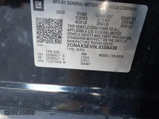 2020 Chevrolet Equinox LS with VIN 2GNAXSEV5L6108438, listed as a IAAI auction lot 40998921 with 48,028 mi miles. Bid and sale history available at carsss.com. Image 9.