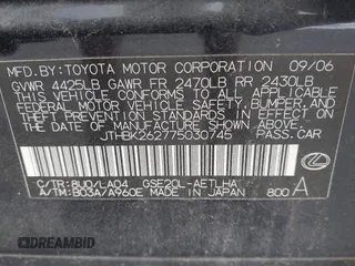 2007 Lexus IS 250 z VIN JTHBK262775030745, wystawiony jako IAAI lot #42224823 z przebiegiem 185 295 mil mil oraz . Historia ofert i sprzedaży dostępna na DreamBid. Obrazek 9.