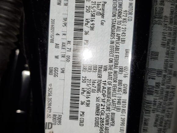 2016 Ford Focus SE with VIN 1FADP3F21GL285958, listed as a Copart auction lot 52777925 with 159,232 mi miles and Clean Title. Bid and sale history available at carsss.com. Image 12.