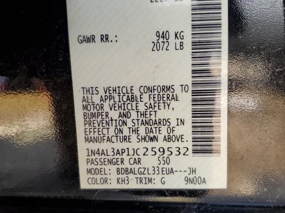 2018 Nissan Altima 2.5 S with VIN 1N4AL3AP1JC259532, listed as a Copart auction lot 50054155 with 80,338 mi miles and Salvage Title. Bid and sale history available at carsss.com. Image 13.