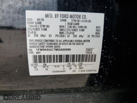 2021 Ford Explorer ST with VIN 1FM5K8GC7MGA00990, listed as a Copart auction lot 43066955 with 51,875 mi miles and Salvage Title. Bid and sale history available at carsss.com. Image 16.