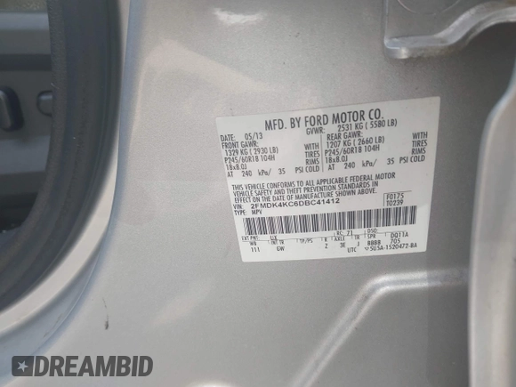 2013 Ford Edge Limited with VIN 2FMDK4KC6DBC41412, listed as a IAAI auction lot 42055135 with 183,678 mi miles. Bid and sale history available at carsss.com. Image 9.