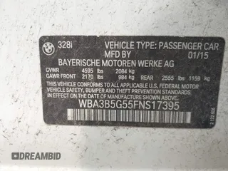 2015 BMW 3 Series 328i xDrive с VIN WBA3B5G55FNS17395, выставлен на аукционе IAAI как лот 42511002 с пробегом 228 228 миль миль и . История ставок и продаж доступна на DreamBid. Изображение 9.